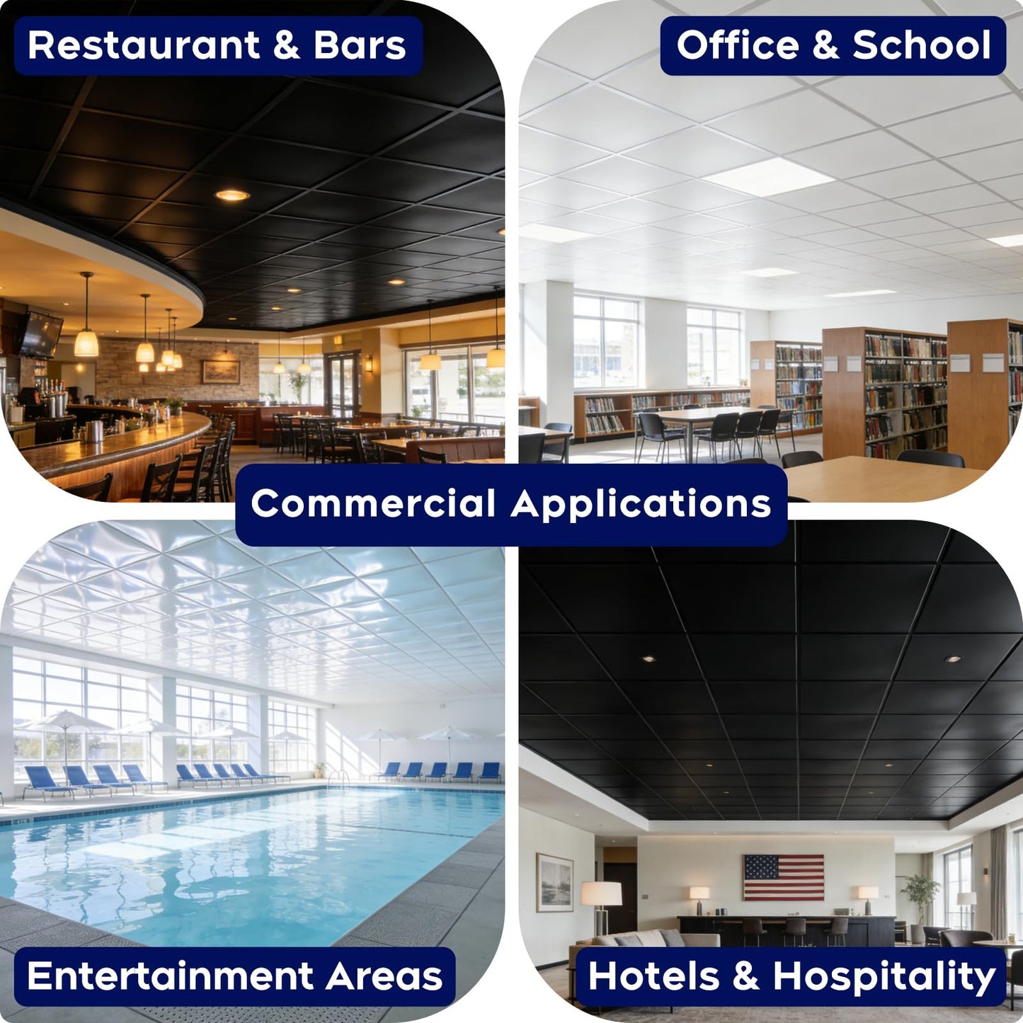 IMXPW Premium PVC Smooth Drop Ceiling Tiles 2ft x 2ft - Waterproof, Fire-Rated, Washable, Drop in Installation - No Rot, No Sag, 12-Pack Cover 48 Sq. Ft, Black