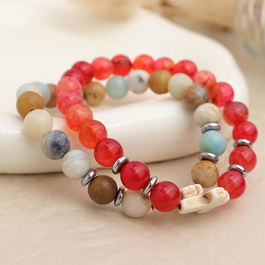 Frigotine Cross Red Agate Beaded Stretch Protection Bracelet for Man Woman, Handmade Carnelian Healing Stone Chakra Beads Elastic Bracelets Catholic Religious Accessories Fashion Jewelry Gift