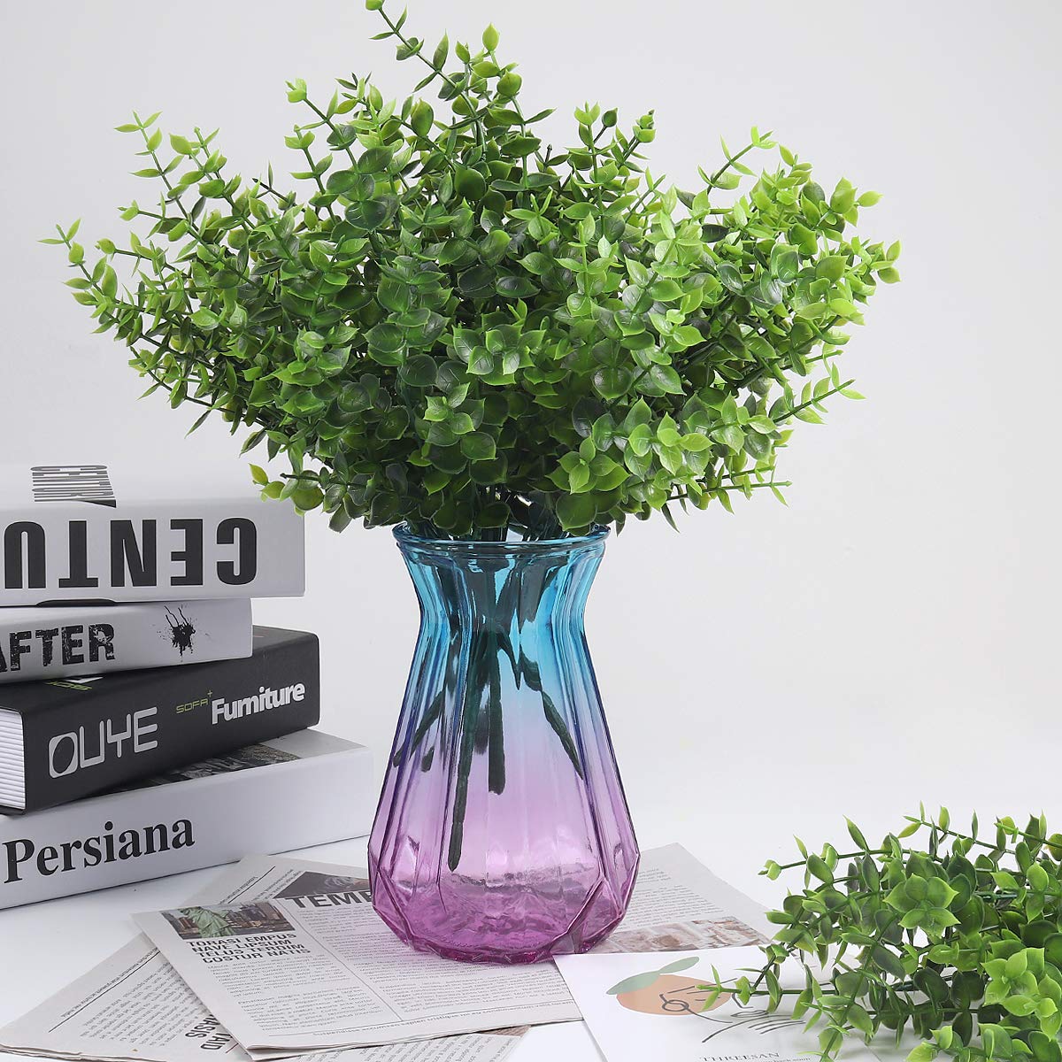 RECUTMS 8 Bundles Artificial Eucalyptus Artificial Grasses Fake Greenery Boxwood Stems Fake Plants and Greenery Springs for Farmhouse,Home,Garden,Office,Patio,Wedding and Indoor Outdoor(Eucalyptus)
