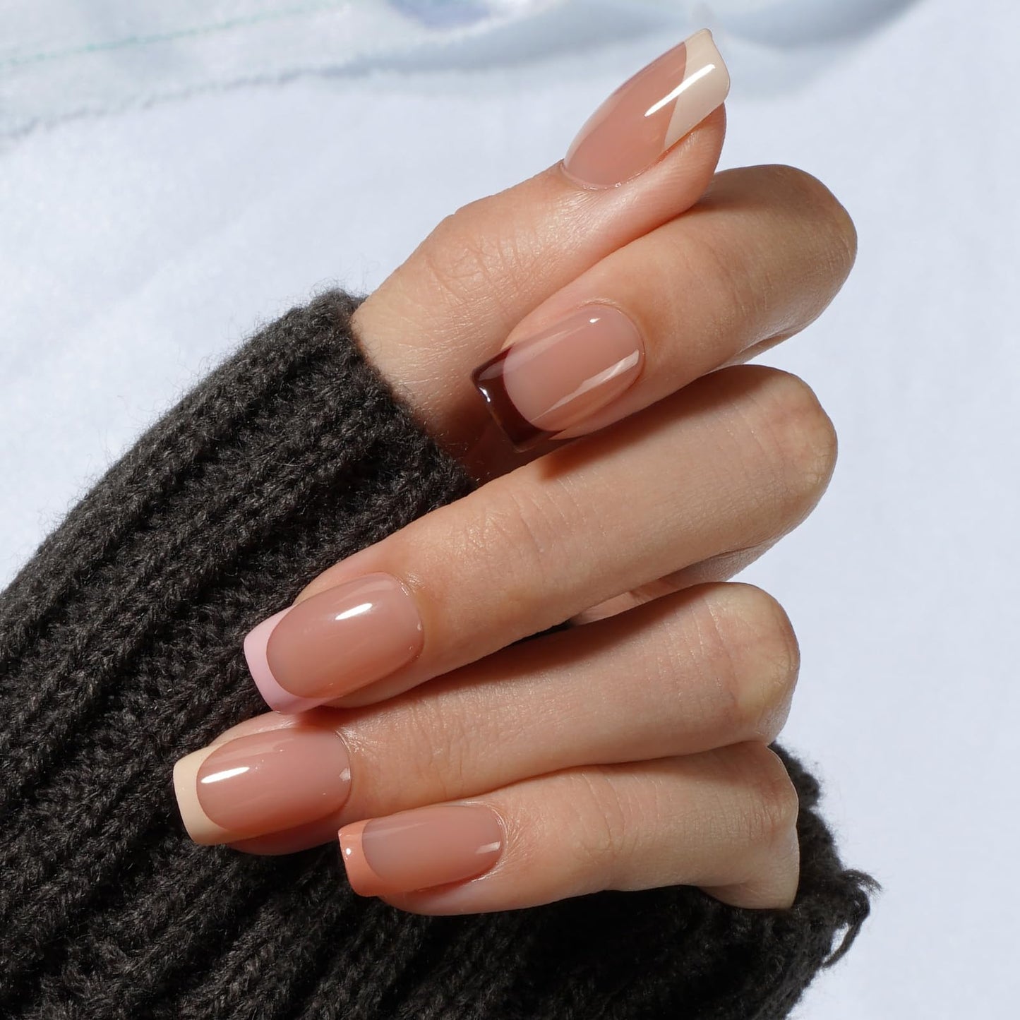 CANVALITE Soft Gel French Tip Nails, 192 Pcs Short Press on Nails for Women, Flexible Pre-Painted Nude French Tip Gel Nails, No File Need DIY Manicure Gifts for Women, Glue Not Included