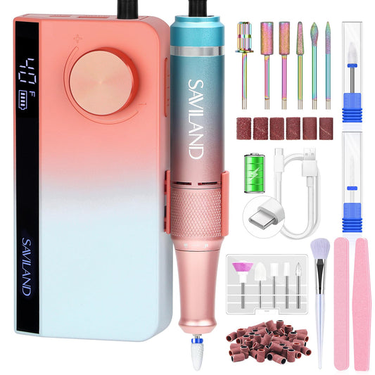 SAVILAND Electric Nail Drill Professional: 40000RPM Upgrad Nail Drill Kit 2026 Beautiful Gradient Sunset Color Scheme Nail D rill Machine Portable Nail File & Buffers Salon Use Manicure Pedicure