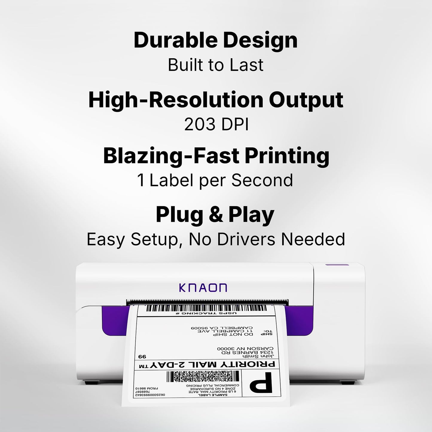 KNAON Shipping Label Printer, Wireless Wi-Fi Thermal Printer, AirPrint Label Printing 4x6 for iPhone, iPad, Mac, Supports Android&Windows, Includes Label Holder – Ideal for Small Businesses, Shopify