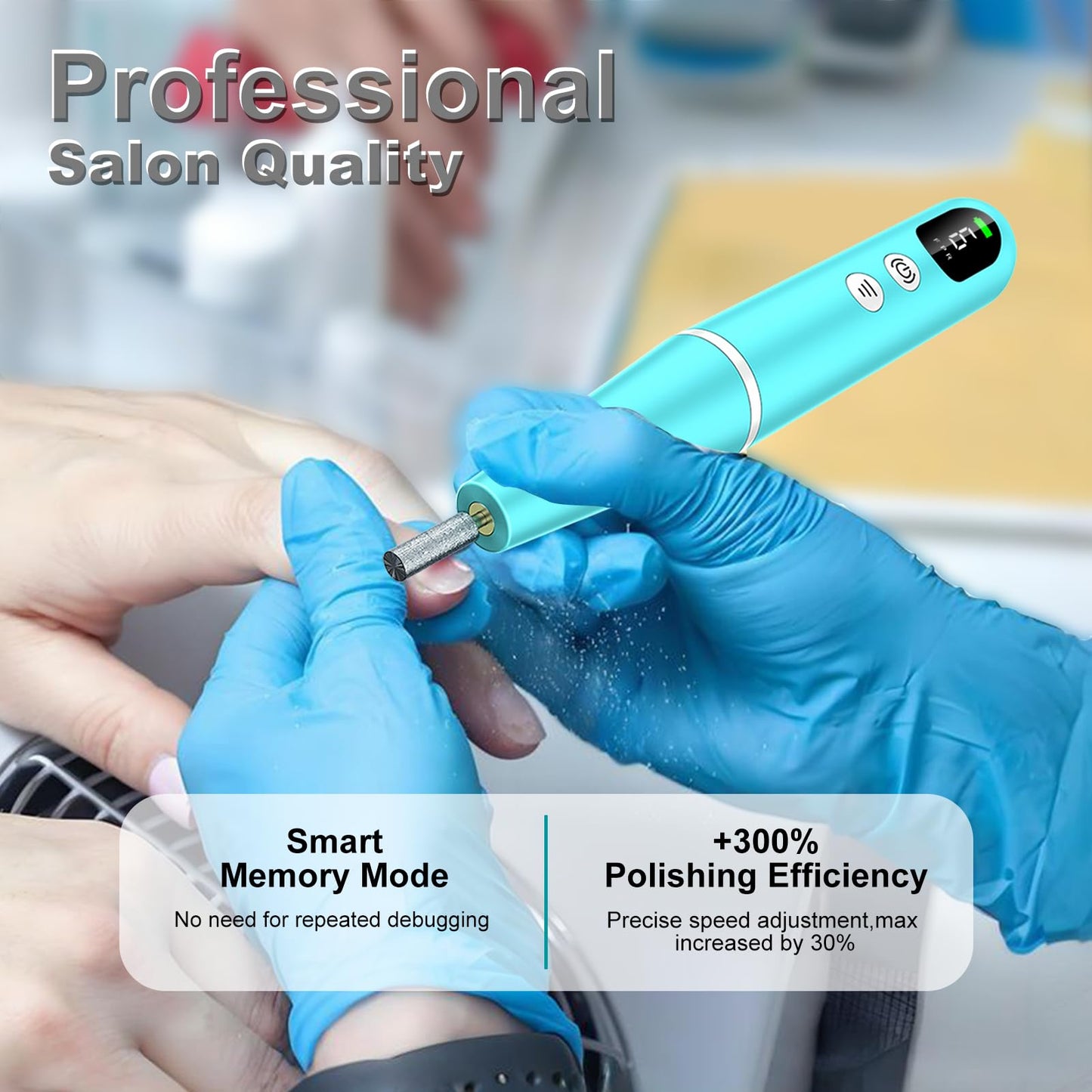 Cordless Electric Nail Drill File kit:Nail File Electric with 9 Speed LED Display for Acrylic Gel Dip Powder Polish,Professional Portable Manicure Pedicure Rechargeable for Home Salon Use (Blue)