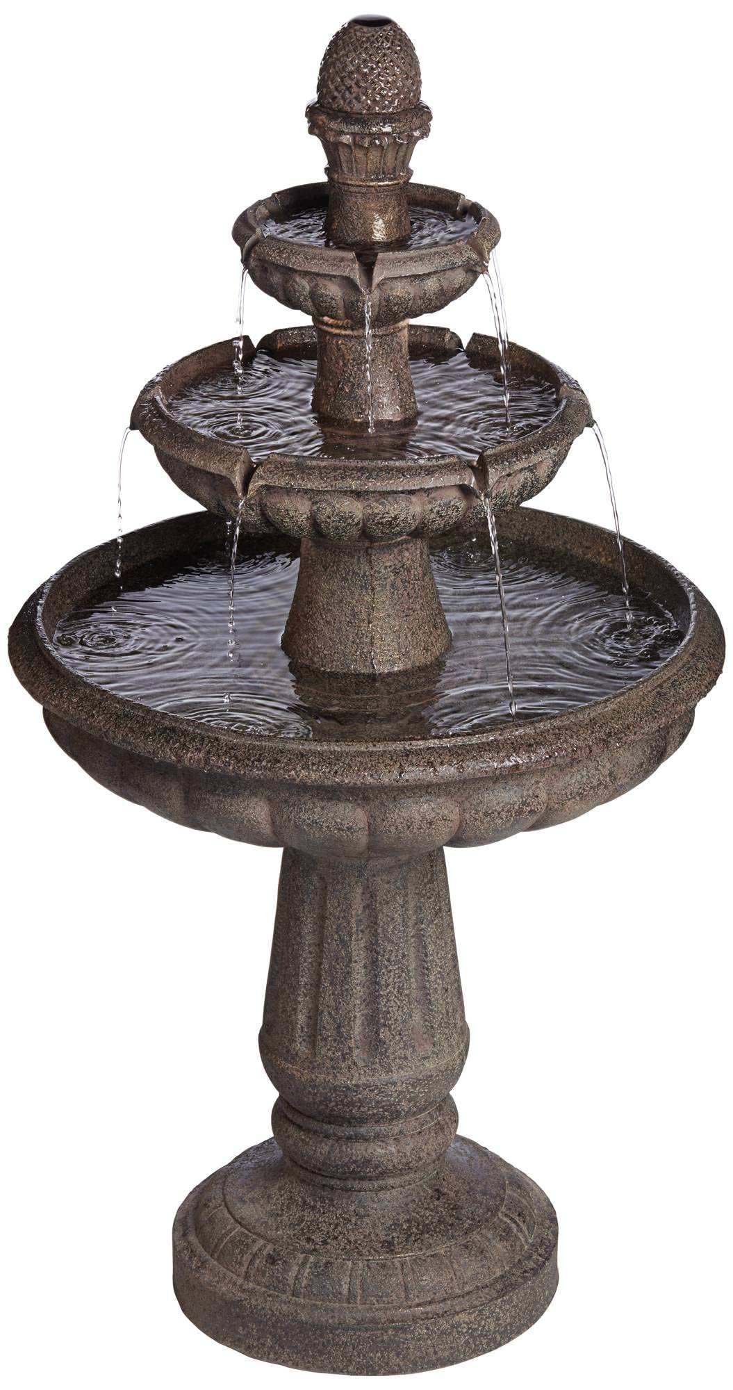 Rendaux 43" High Large Italian Outdoor Decor Gray Faux Stone Floor Fountain with Light LED Waterfall 3-Tier Standing Basin Water Feature for Outside Garden Patio Yard Backyard Porch - John Timberland