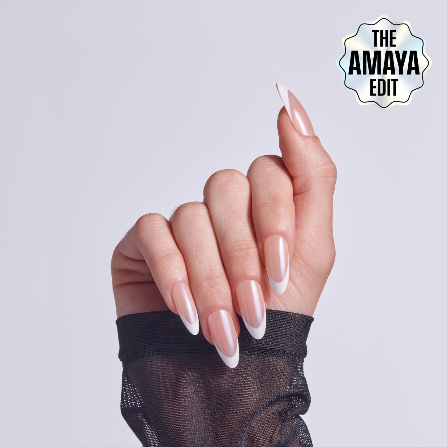 Kiss Core, Press On Nails, Nail glue included, 'Fascinating', White, Long Size, Almond Shape, Includes 32 Nails, 2g Glue, 1 Manicure Stick, 1 Mini File
