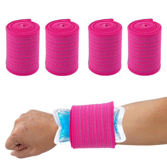 4-Pack Ice Pack Strap,Resuable,Stretchable- 35.5"x3" Adjustable Hook and Loop Elastic Holder & Extender Belt for Secure Ice Pack Wrap, Pink
