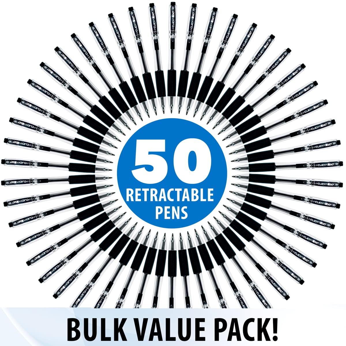 Inc. ClipClicks Retractable Ballpoint Pens - Bulk 1.0-mm Medium-Point Pen Set With Comfort Grip for School, Office, Writing, and Journaling, 50 Count, Black