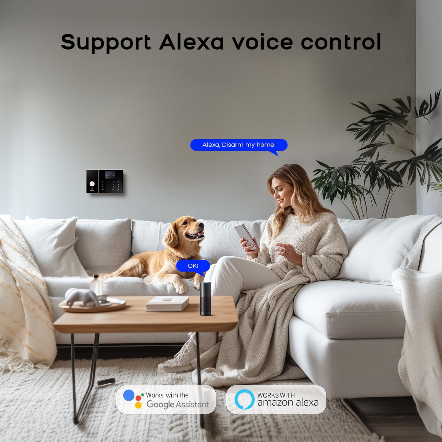 LWOHSI Alarm System for Home Security,WiFi+GSM 4G Wireless Alarm System with Phone APP Alert,Door/Window Sensor,Remote,Compatible with Alexa and Google for Home,Apartment,Office (A108F-US-D)