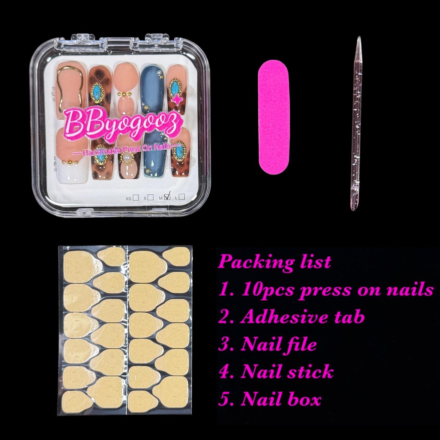 Handmade Press on Nails - Turquoise & White French Tip Short/Medium Square Shape, Amber Print Acrylic Reusable False Nails with Pearl Accents (Turquoise, M)
