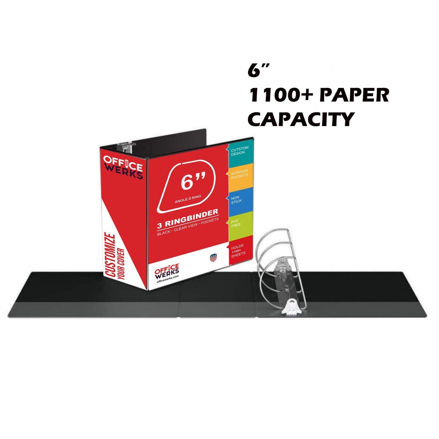Performore - 2 Pack of 6 Inch 3 Ring Binder with Locking Angle D Rings, Professional Heavy Duty Large Storage Binder with Pockets, Fits 8.5 x 11 Inch Sheets, Non-Stick Clear View Cover, Customizable