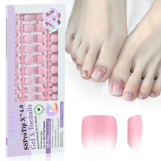 SAVILAND French Press On Toenails: 216Pcs Press On Toenails for Women Short Square Round Squoval Shape White Soft Gel False Toenail Extension Full Cover Soak Off Fake Toe Nail DIY x 18 Sizes