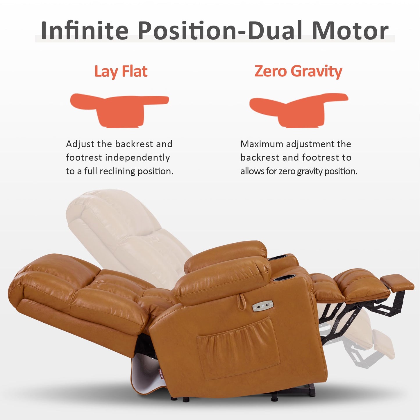 MCombo Dual Motor Large Power Lift Recliner Chair for Elderly, Lay Flat Lift Chair with Heat and Massage, Big Lift Recliner for Tall People, Faux Leather 7896 (Tawny, Large)