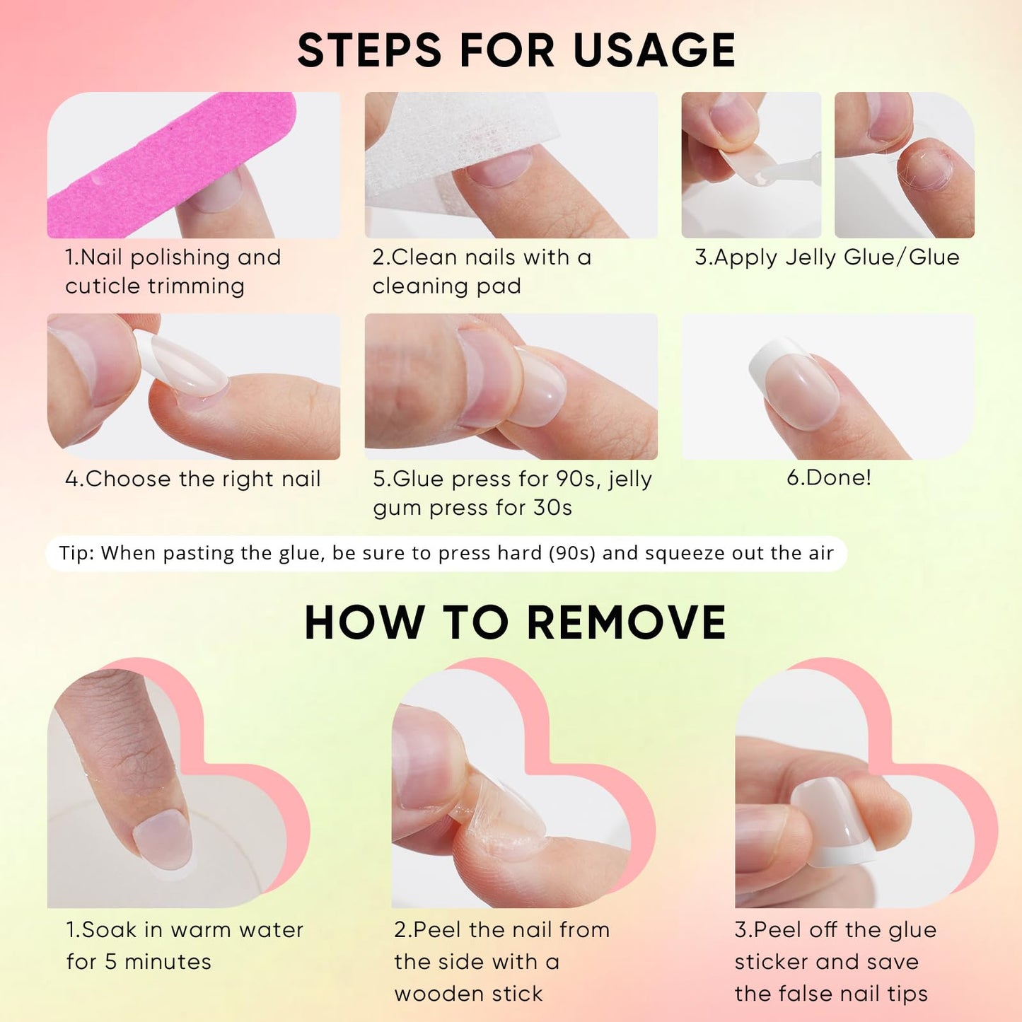 Press on Nails Short, Jofay Fashion Fake Nails, Two-color Ombre Cat Eye Press on Nails, Summer Acrylic False Nails, Reusable Stick on Nails for Women Girls, Glue on Nails Kit 32 Pcs, Honey Peach
