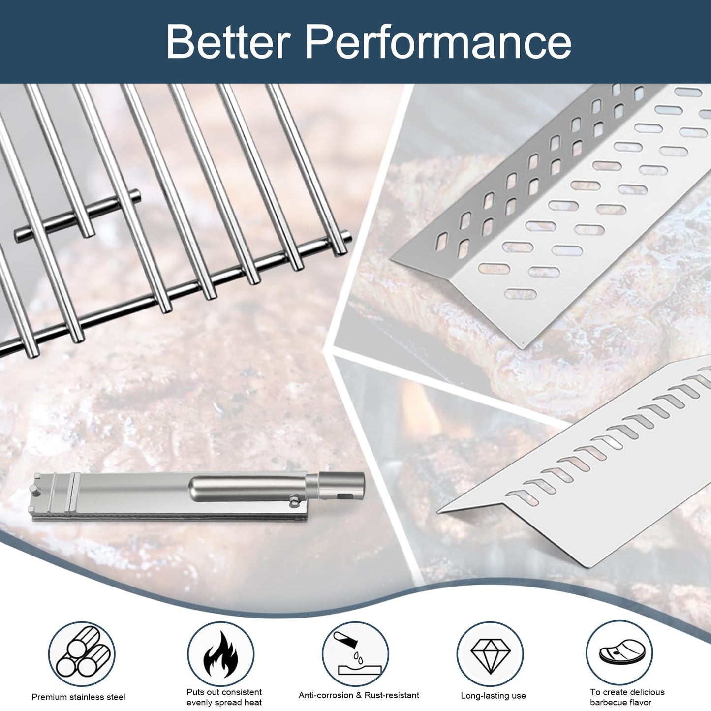 Stainless Steel Grill Heat Shield,Heat Shield Flame Tamer,Grill Burners and Grill Grid for Bull Grill Replacement Parts Bull 16631,LP 47628,LP 62648, Angus 47629, Brahma 57568,Steer Premium 69009