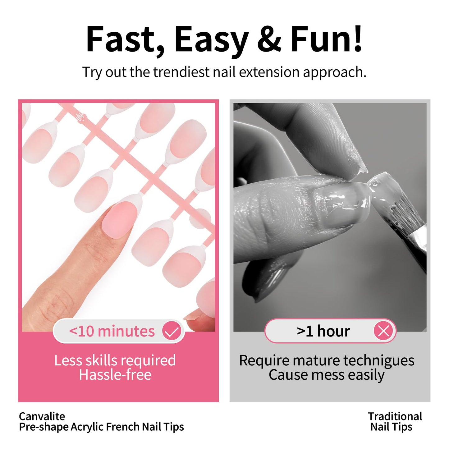 Canvalite Soft Gel French Tip Nails, 180 Pcs Almond Press on Nails for Women Flexible Pre-Painted White French Tip DIY Manicure Gifts for Women, Glue Not Included