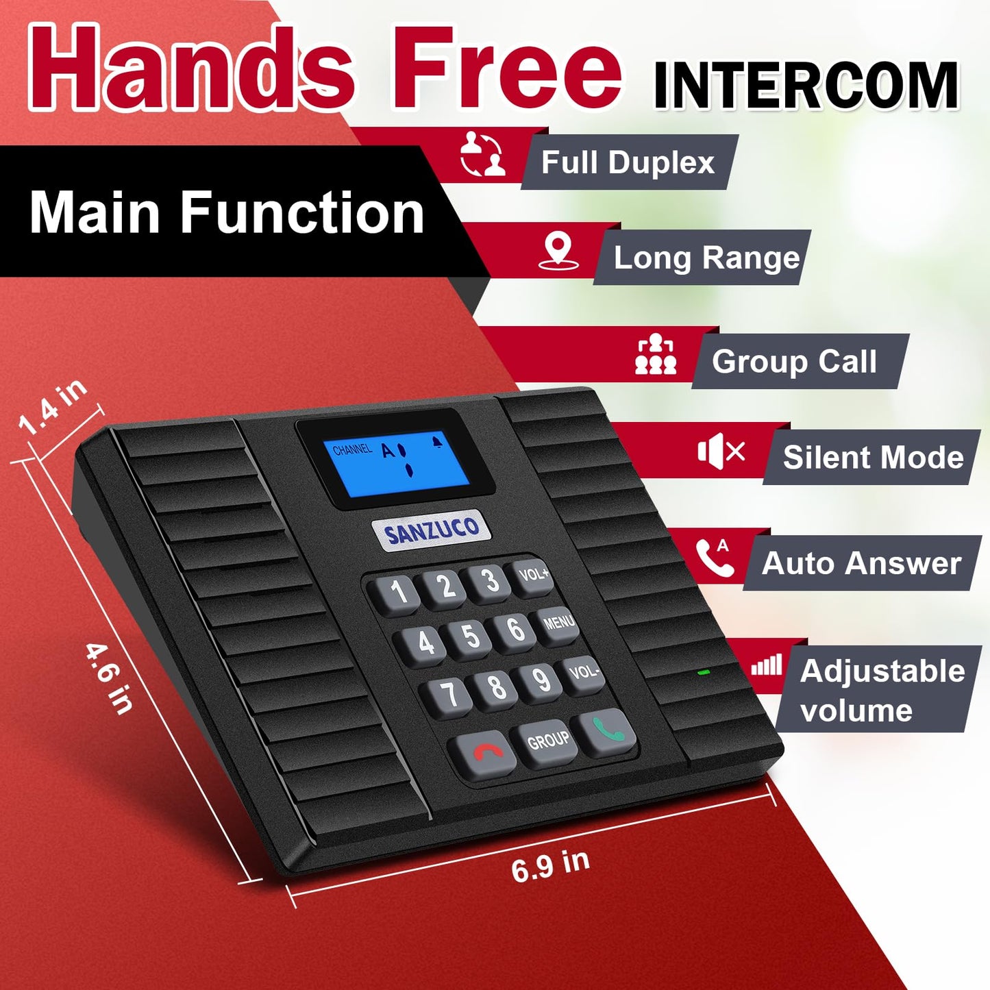 SANZUCO 60D Intercoms Wireless for Home, 18 Channel Home Intercom System Supports Two-Way Talk, 1400ft Full Duplex Intercom System for House/Office Hands-Free, Group Call, Clear Sound(3 Stations)
