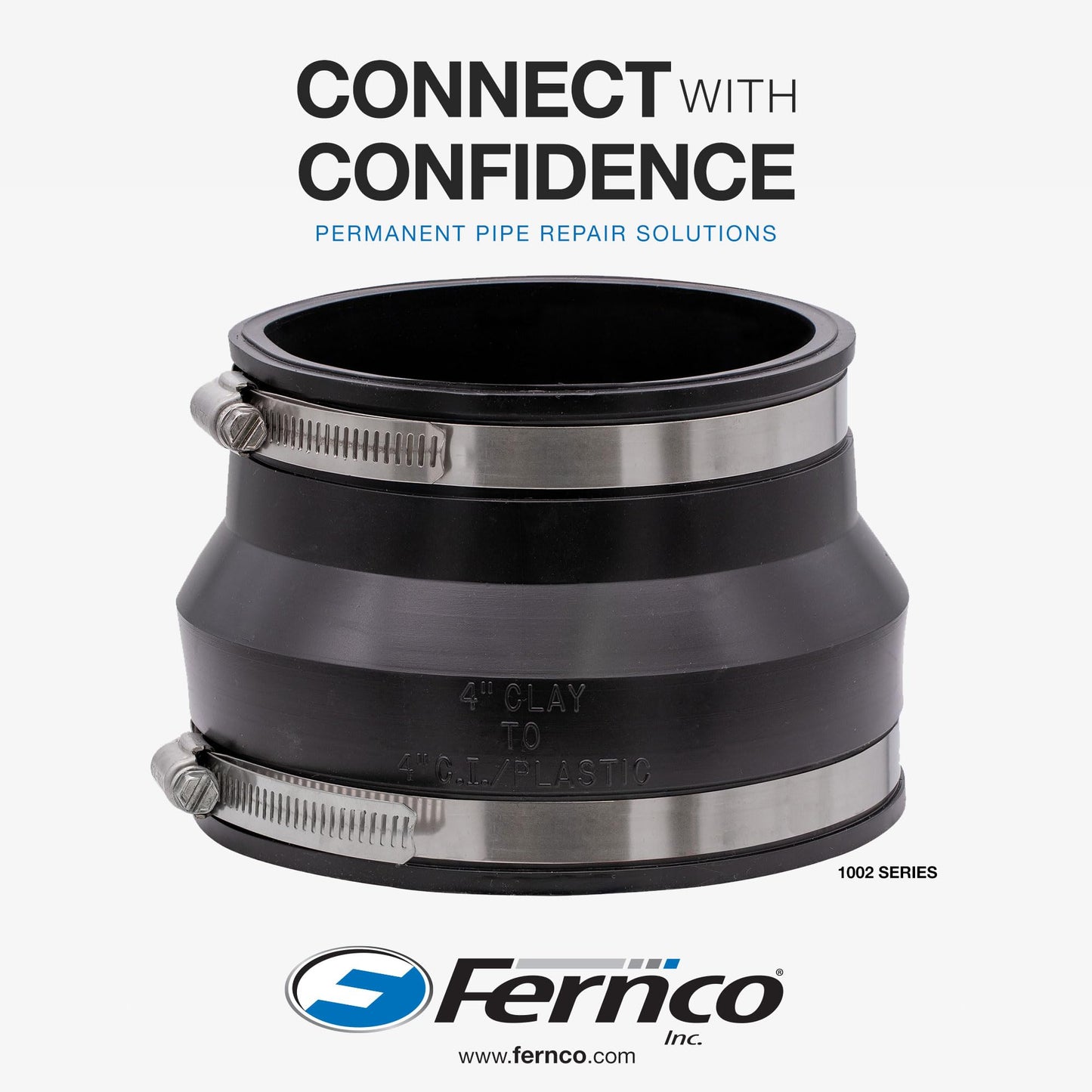 Fernco 1002-64RC Shielded PVC Pipe Coupling for Clay to Cast Iron, Plastic or Steel Plumbing Connections