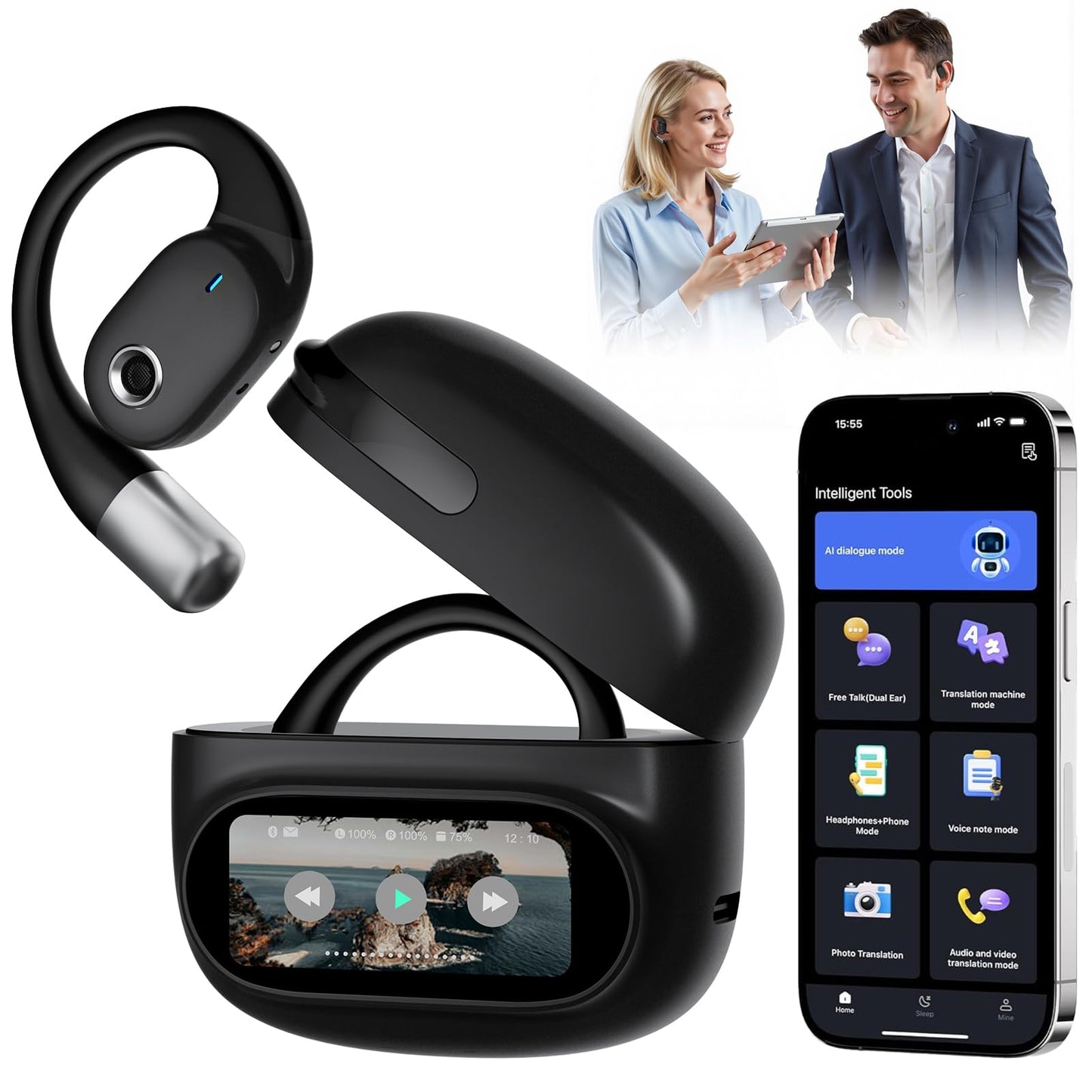 AI Translation Earbuds Real Time,164 Language Translator EarBuds with LED,Bluetooth 5.4 Translation Headphones, Audifonos Traductores de Inglés Español,70H Translating Device for Business Travel Study