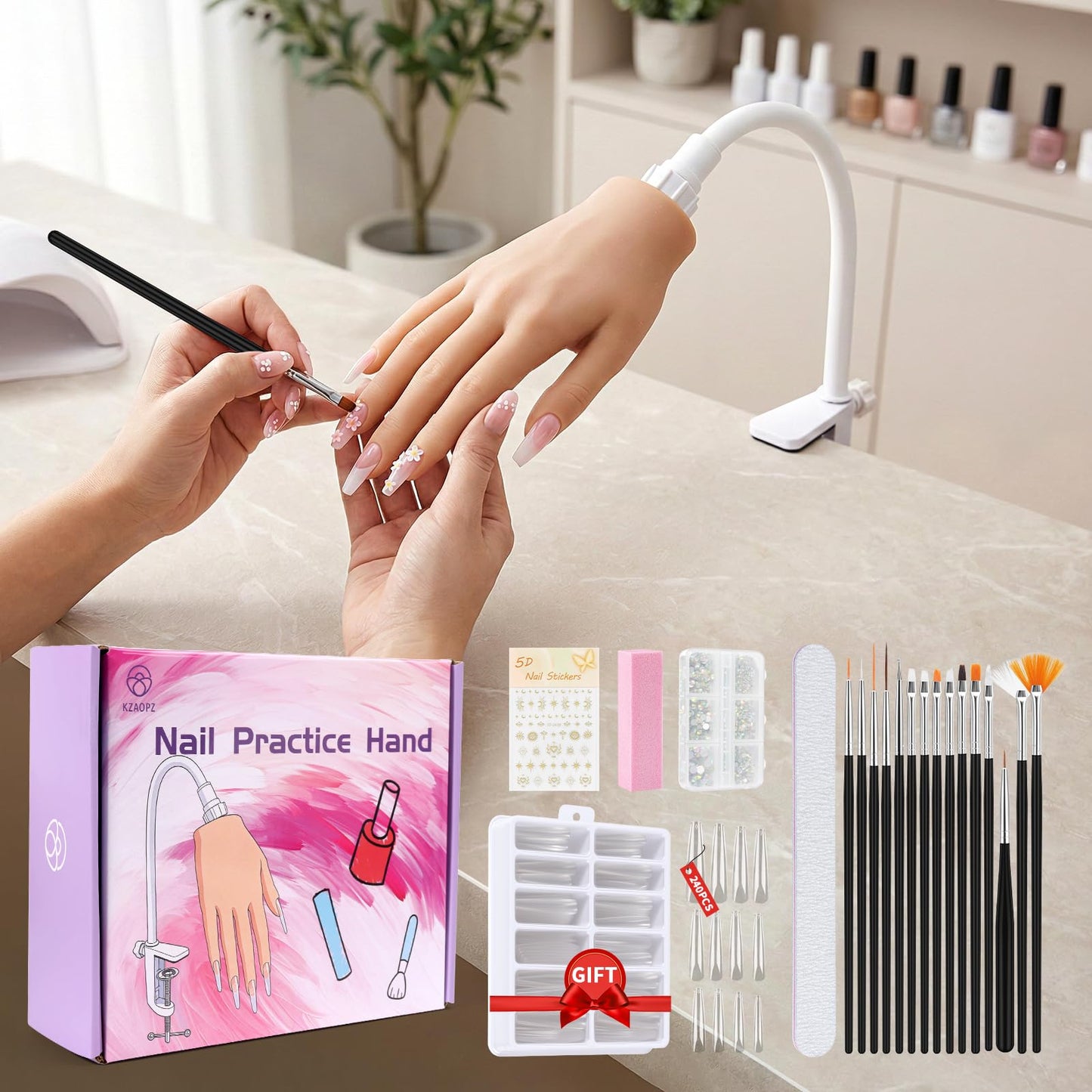 Beginners Practice Hand for Acrylic Nails: Realistic Silicone Nail Hand Practice with Flexible Fingers - Fake Training Hand Mannequin Hand for Nail Techs