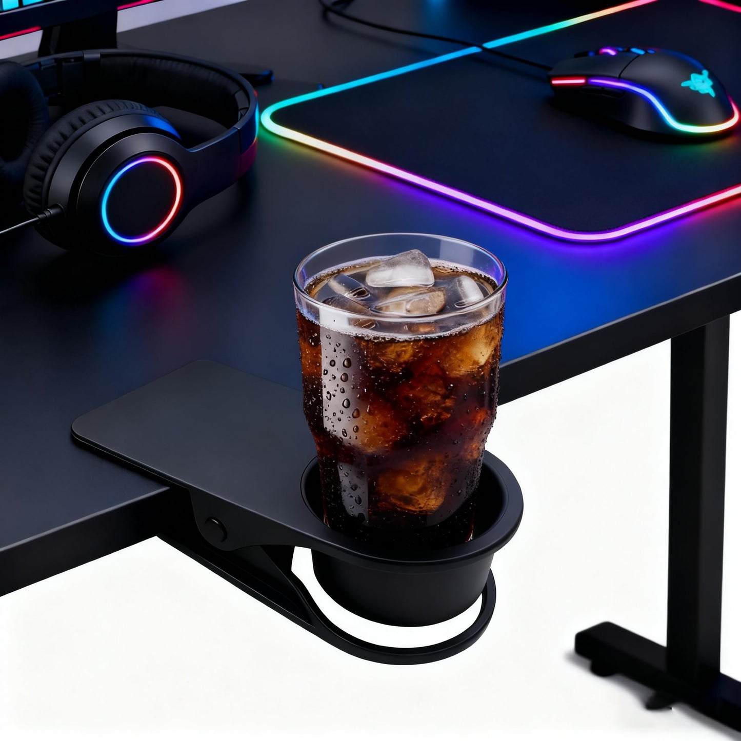 HOLLIHI 2PCS Drink Cup Holder Clip - Table Desk Side Water Glass Beer Bottle Tumbler Beverage Soda Tea Coffee Mug Holder Cup Saucer Clip Design for Home Office, Black