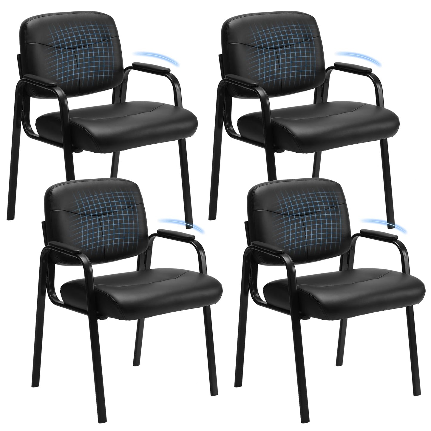 OLIXIS Office Waiting Room Chairs Set of 4, Leather Desk Reception Guest Stationary Side Chair with Padded Arms for Home Conference Lobby Medical Clinic