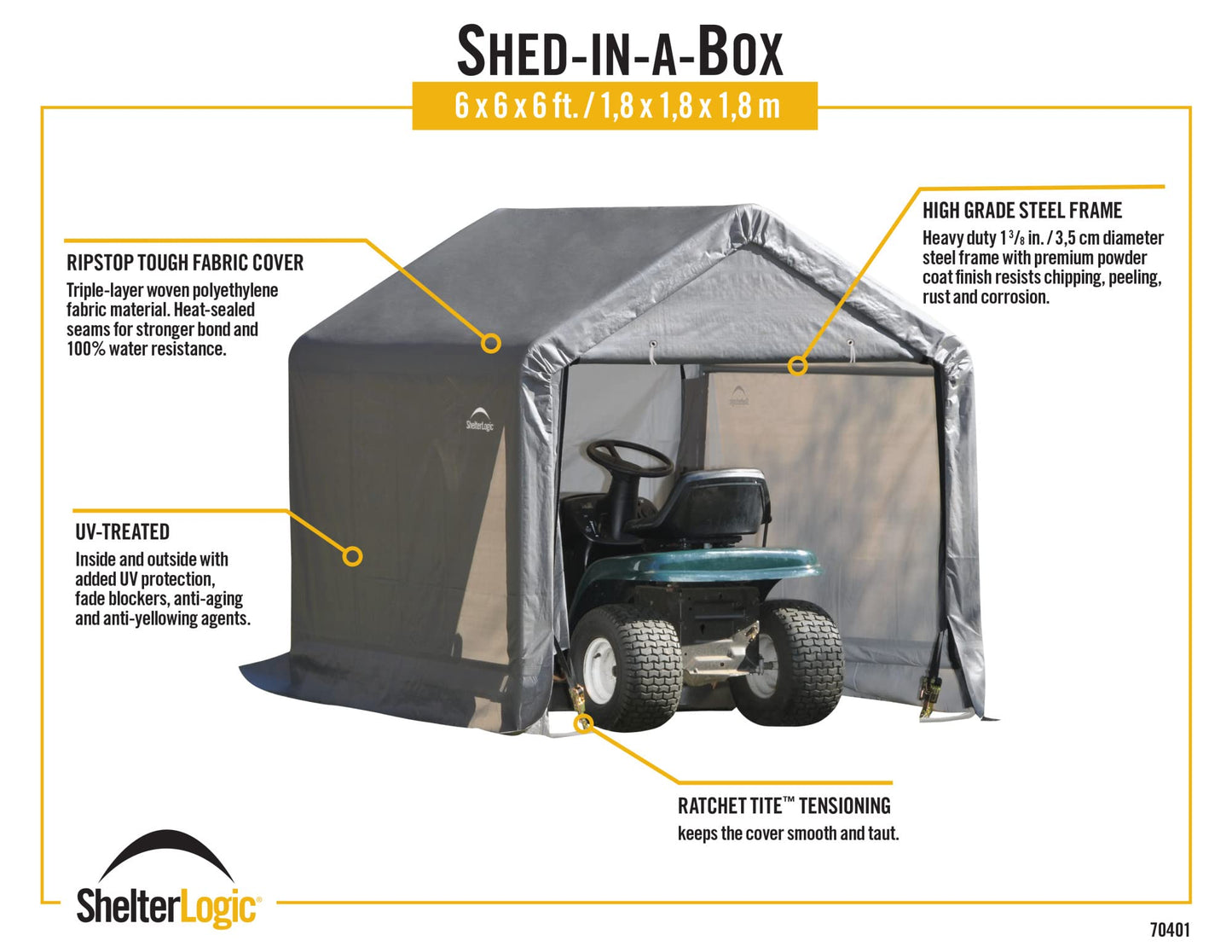 ShelterLogic 6' x 6' Shed-in-a-Box All Season Steel Metal Peak Roof Outdoor Storage Shed with Waterproof Cover and Heavy Duty Reusable Auger Anchors, Grey