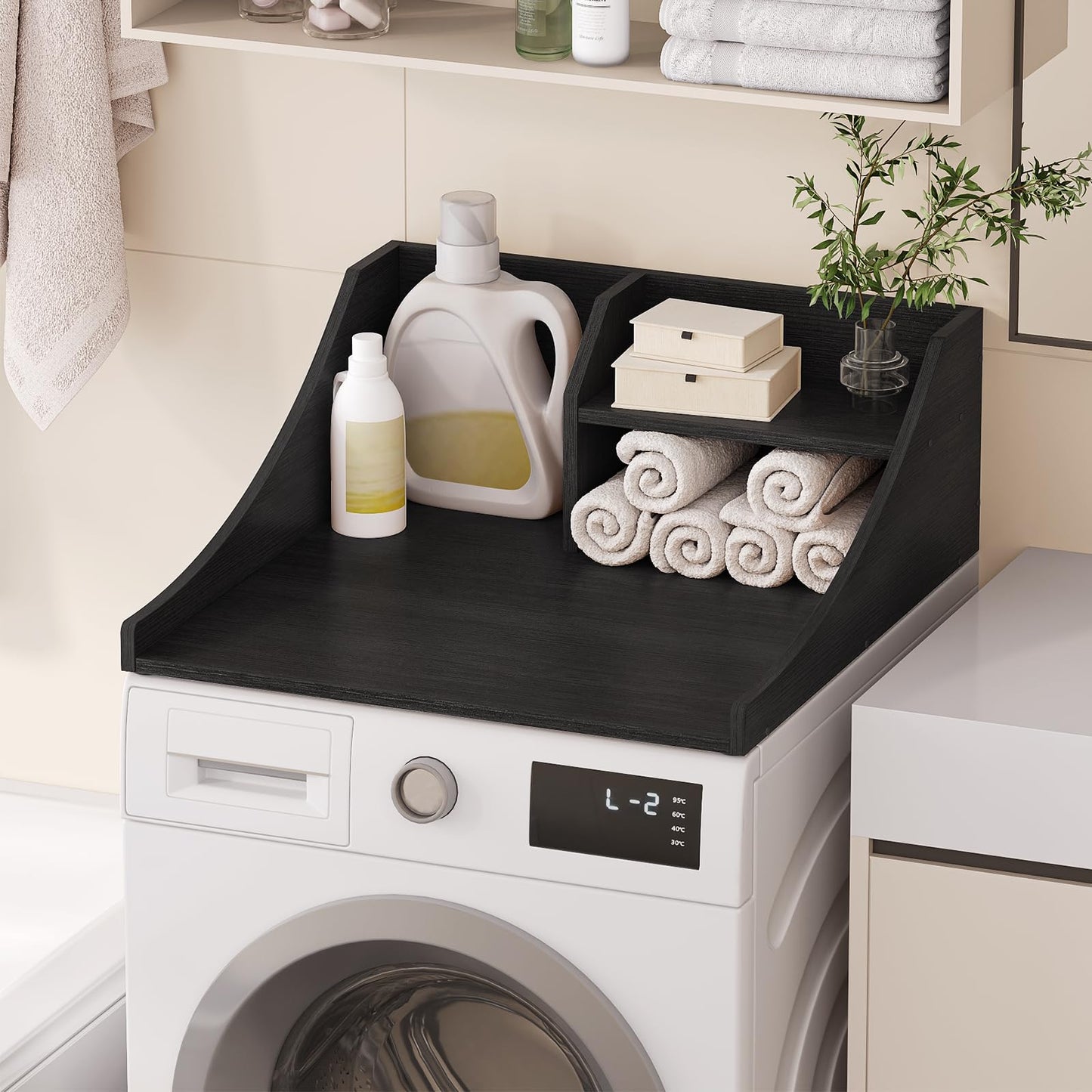 Tarnorci Washer and Dryer Countertop, 2-Tier Laundry Countertop Single Washer Dryer Topper for Laundry Room Storage Organization (Black, 27'')