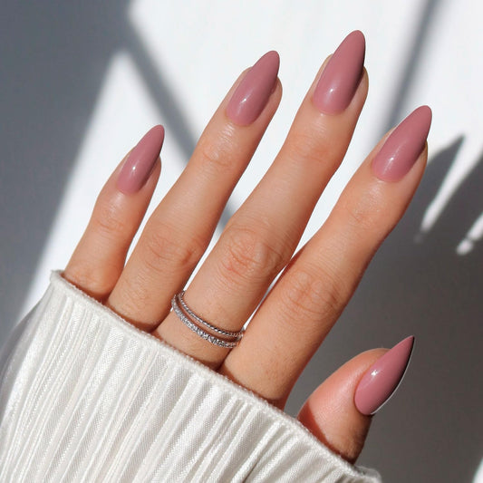 Glamnetic Press On Nails - Medium Almond Fake Nails, Muted Mauve Purple Nails, Mauve Wife | 15 Sizes - 30 Nail Kit with Glue