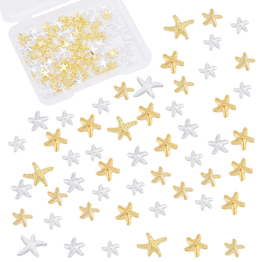 OLYCRAFT 180pcs Starfish Nail Charms Metal Cabochons Starfish Nail Art Decorations Brass Charms Gold Silver Nail Art Accessories Starfish Charms for Jewelry Making Nail Arts Decoration