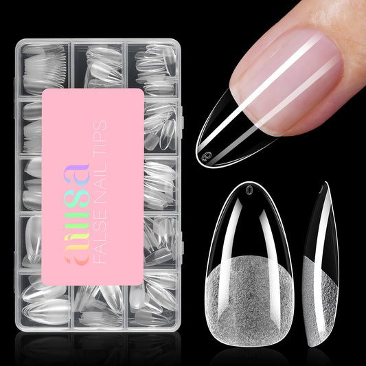 AILLSA Medium Almond Shaped Nail Tips - 15 Sizes 240pcs Acrylic Nails Tip Full Cover Half Matte Nails Tips Press on Nails for DIY Home Salon
