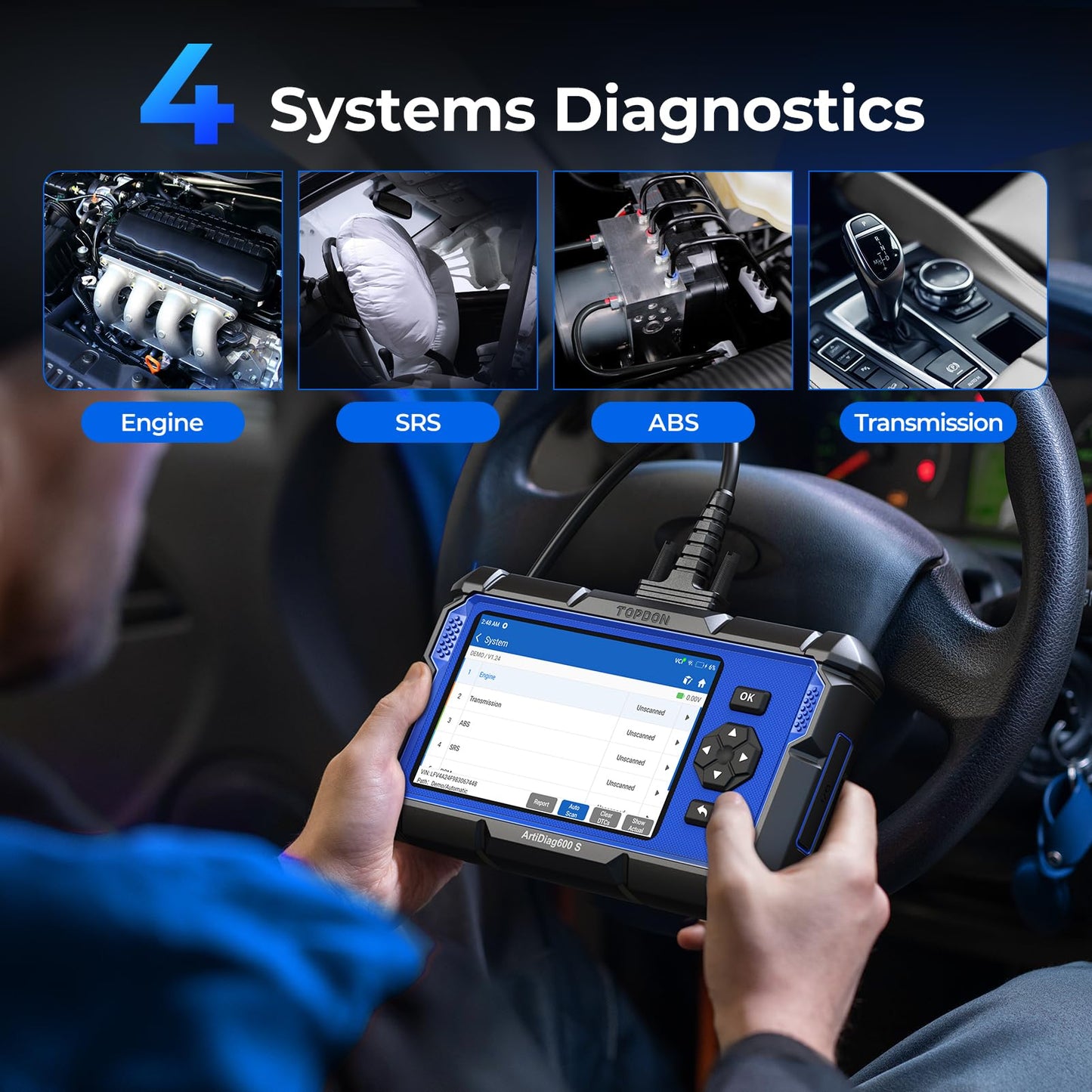 TOPDON Upgraded AD600S OBD2 Scanner, Diagnostic Tool, ABS SRS Transmission Engine Code Reader, 9 Reset Services Scan Tool, Oil/Brake/BMS/SAS/DPF/TPMS/ETS Reset, Injector Coding, Lifetime Free Update