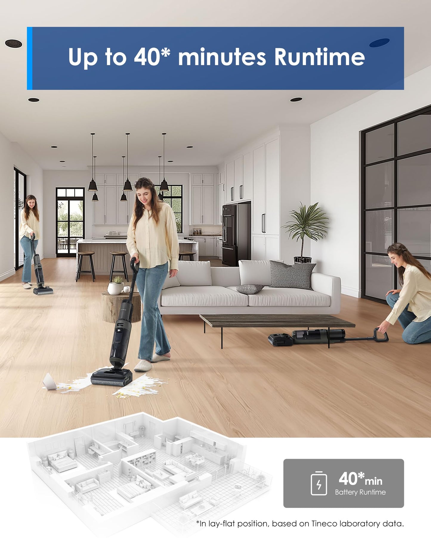 Tineco Floor ONE i6 Stretch Wet Dry Vacuum Cleaner, Vacuum & Mop All in One, 20kpa Powerful Suction, Up to 40 Minutes Runtime, 180° Lay-Flat, Anti-Tangle Design, Full-Path Self-Cleaning&185℉ Flashdry