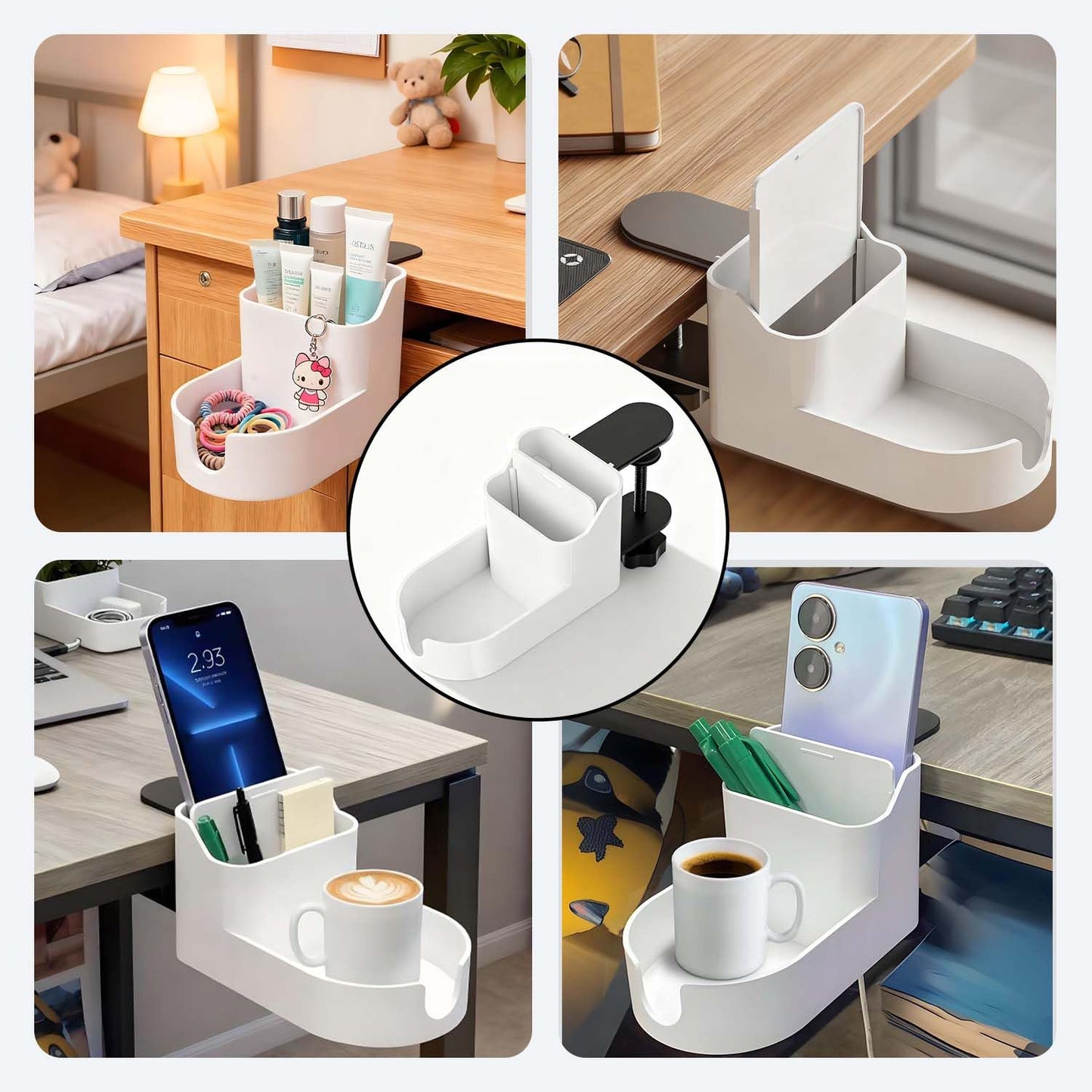 Desk Cup Holder Clamp,Clip on Cup Holders for Desks with Charging Hole and Spill-Proof Cup Design - Desks Side Drinking Cup Holders Clip for Home,Office&Gaming Desk Accessories