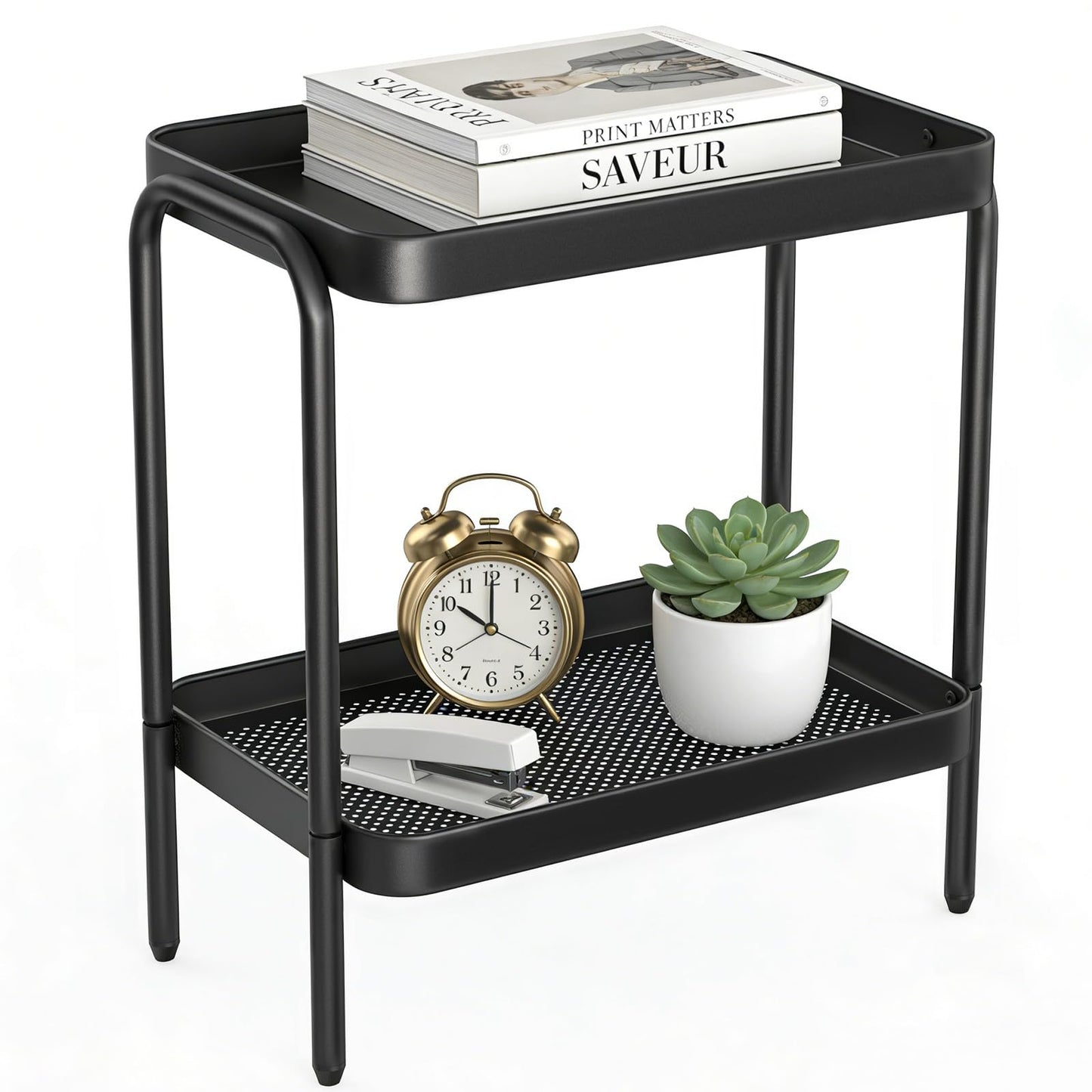 NobleForm 2 in 1 Desktop & Floor End Table with Storage Shelves, Compact 2-Tier Side Table for Office Desk Organization, Bedside Nightstand, Small Space Nightstand for Living Room, Bedroom, Office