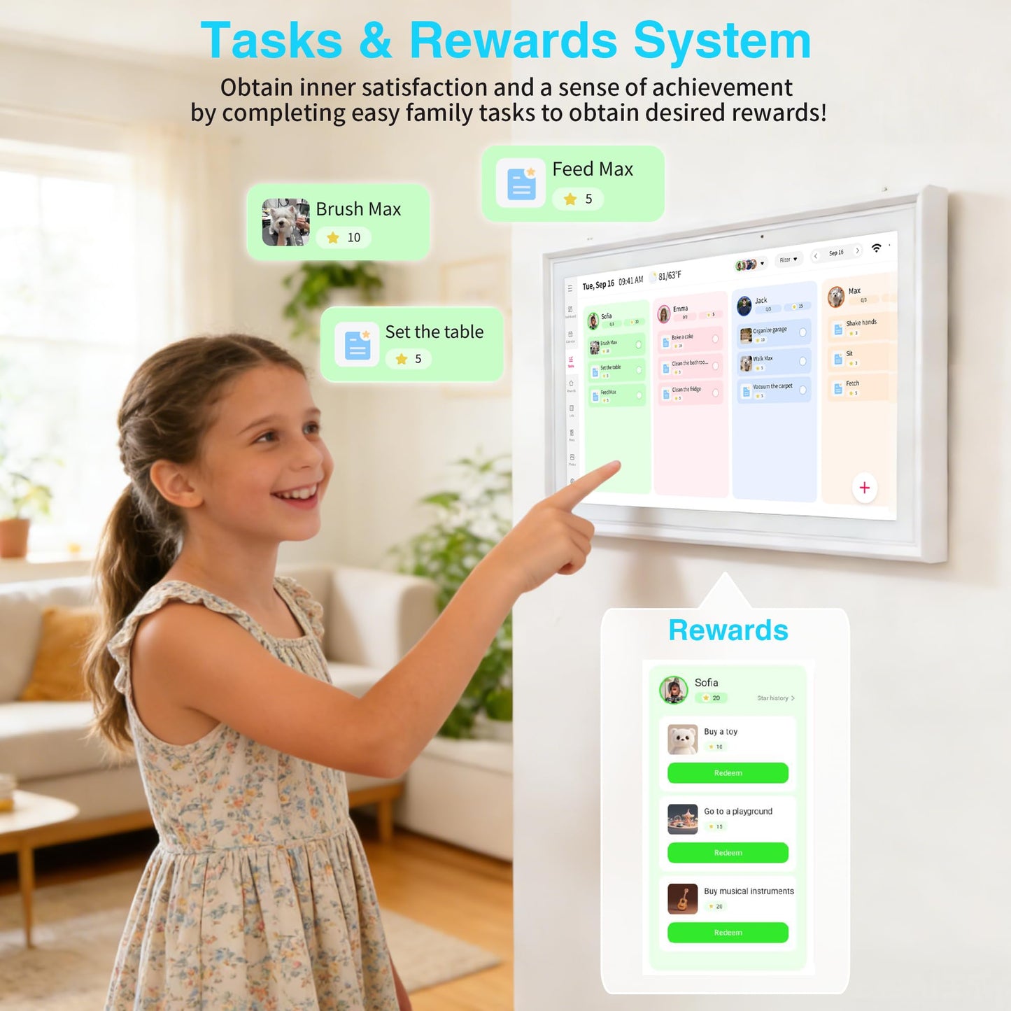 15.6" Smart Digital Calendar,Family Command Center Large Wall Planner with Chore Chart & Meal Planning, Real-time Sync with Google/Outlook, HD Digital Photo Frame, Gift for Parents & Busy Families