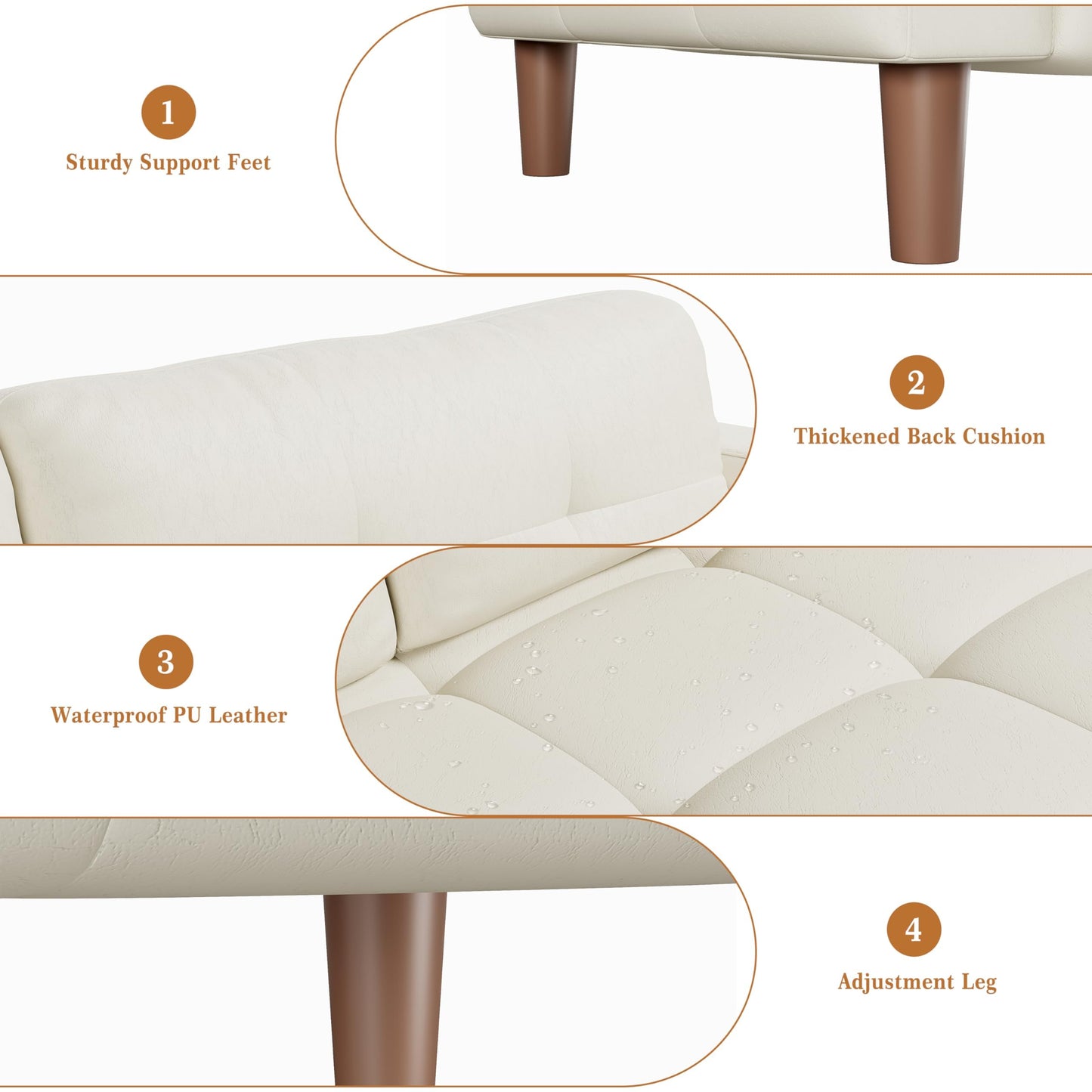 IDEALHOUSE 83” Beige Faux Leather Couch, 3 Seater Sofa Couches with 2 Removable Back Cushions for Living Room, Large Mid Century Modern Office Apartment Couch (Beige)