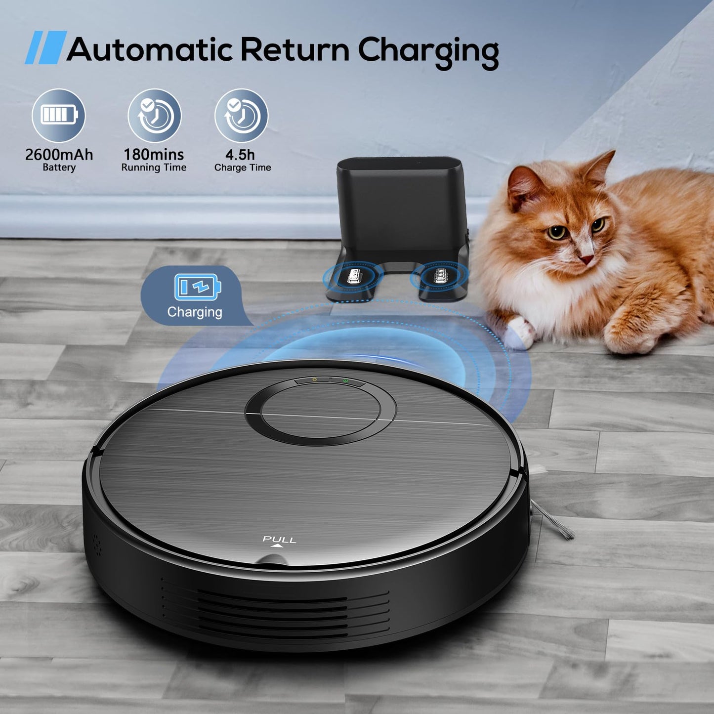 UMMUND Robot Vacuum and Mop Combo, 2 in 1 Mopping Robotic Vacuum Cleaner with Schedule, Wi-Fi/App/Remote, Strong Suction, Self-Charging, Slim, Ideal for Hard Floor, Pet Hair, Low-Pile Carpet