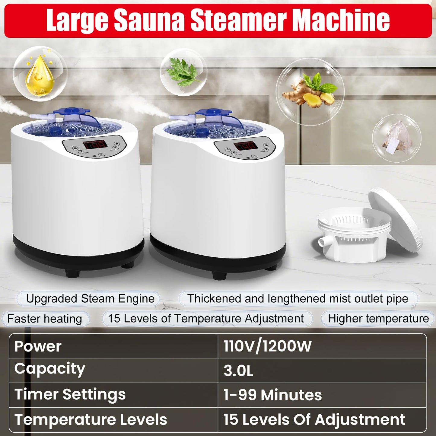 2 Person Infrared Sauna Box for Home, Portable Steam Sauna Room with 660nm+850nm Red Light Therapy Lamp, 5-Layer Waterproof, 2 Steamers, 2 Folding Chair, 2 People Red Light Sauna