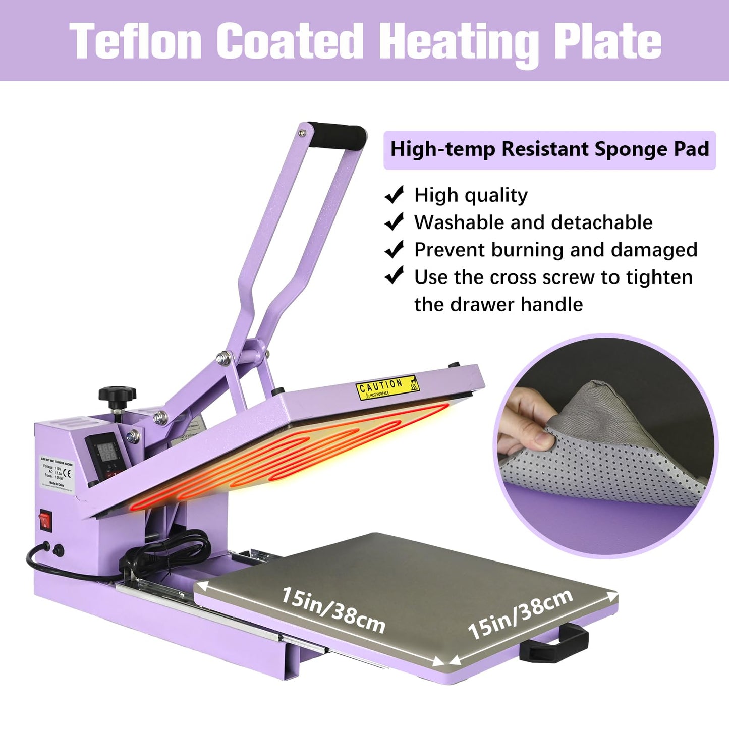 PlanetFlame Heat Press 15x15 inch Industrial Quality Sublimation Heat Press, Slide Out Heat Transfer Machine for T-Shirt, Purple