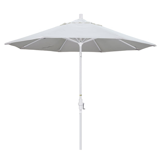 California Umbrella 9' Round Aluminum Patio Umbrella, Crank Lift, Collar Tilt, White Pole, Natural