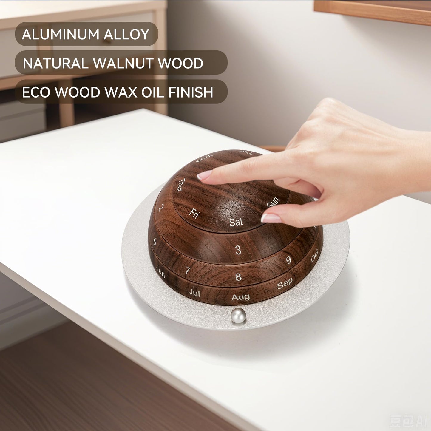 Mayhas Rotating Wooden Calendar - Walnut Wood Detachable Planetary Desk Calendar, Spherical Perpetual Calendar for Home & Office Decor, Unique Gift Idea(02 Walnut).