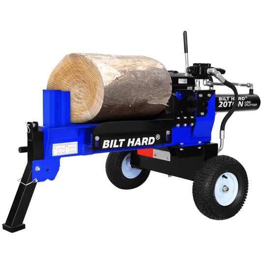 BILT HARD 20-Ton Gas Log Splitter, Hydraulic Wood Splitter with 7 HP 209cc OHV Engine, Towable Hitch, 13" Pneumatic Tires, 2 Stage Gear Pump, Steel Wedge, Firewood Splitting Machine