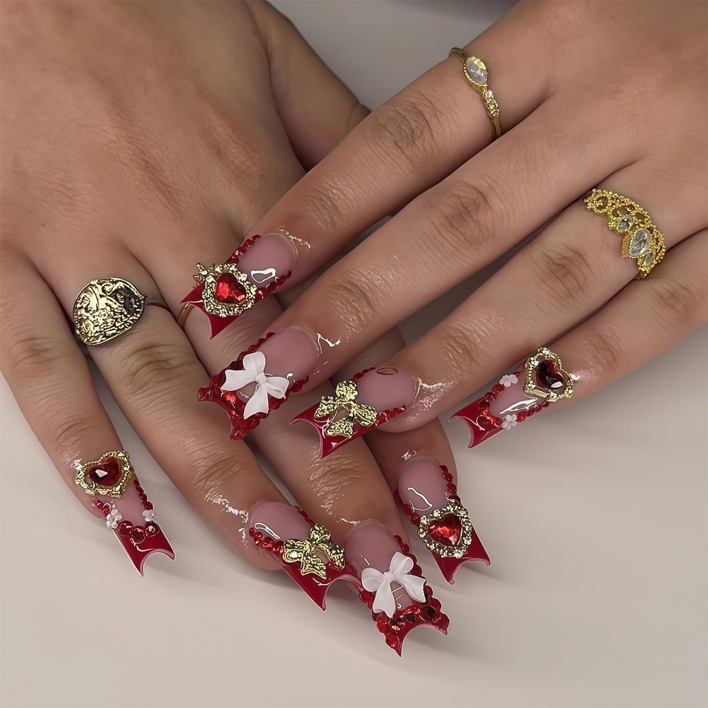 Pizadix 120 Pcs Gold Nail Charms Bulk with Hearts, Bows, Butterflies, Crosses, Roses for Nail Art Decoration Women
