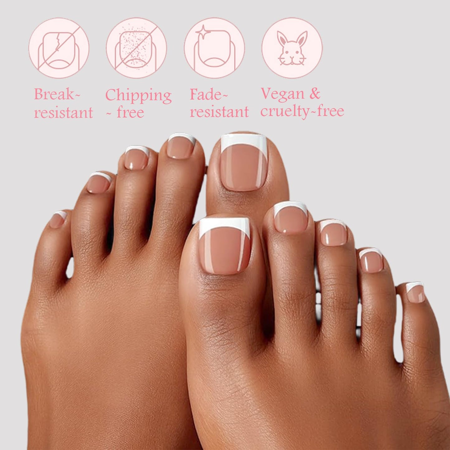 OPkssnails 150pcs French Tip Press on Toenails Short Square, Brown Press On Nails White French Toe Nail Tips for Women, Soft Gel Fake Toe Nails, Acrylic Nails Soak off Nail Home DIY 15 Size