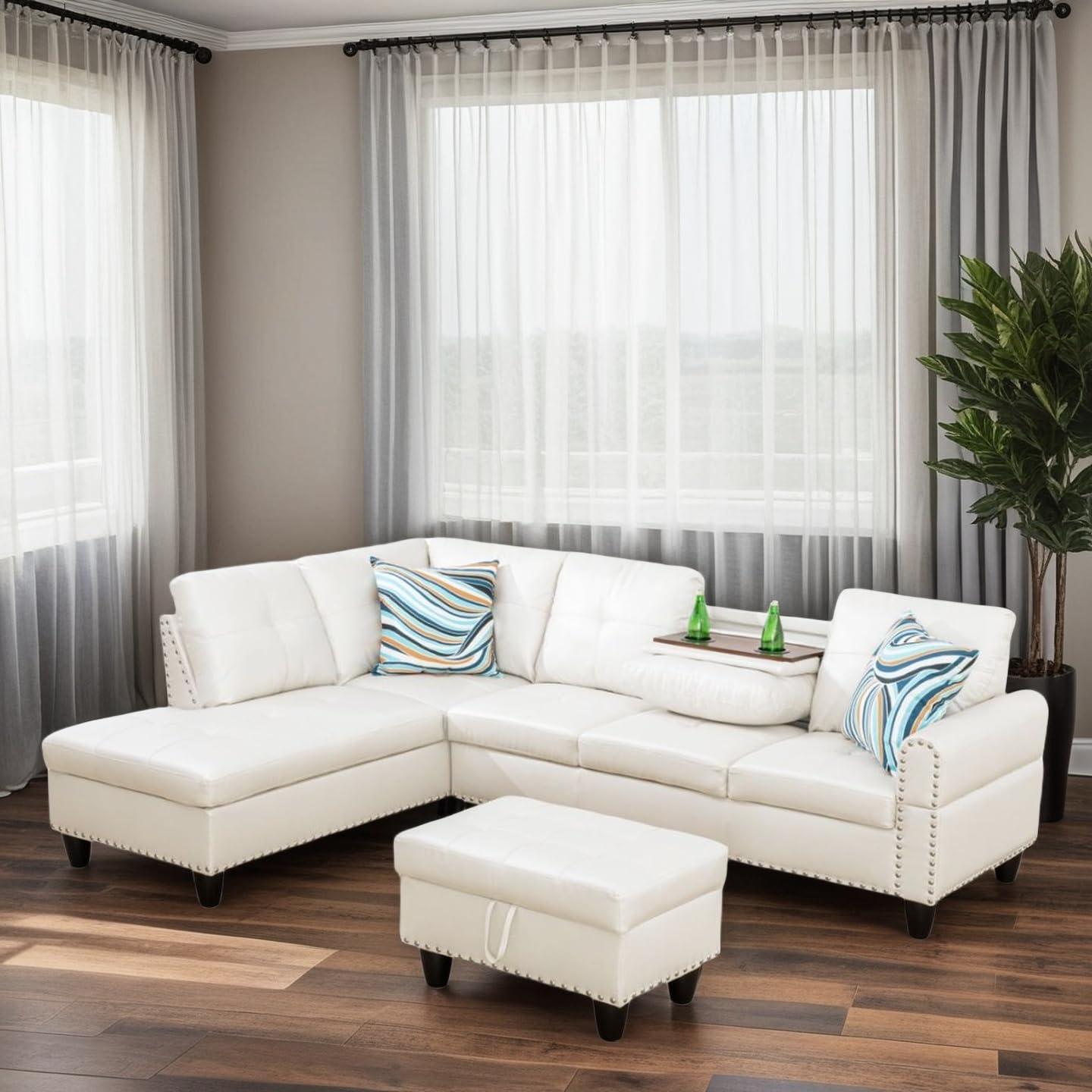 Trygoal L Shaped Couches for Living Room, Sectional Couch Living Room Furniture with Storage Ottoman, Modular Sectional Sofa with Movable Chaise for Apartment Office, White
