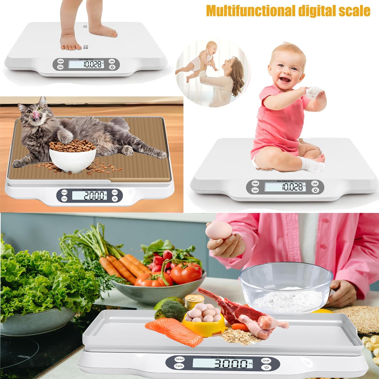 LFGKeng Digital Small Animal Scale, Pet Weight Scale with Cat Scratcher, Capacity up to 66 lb, Measure Accurately, Tray Length 16in, Multifunction Digital Weighing Scale for Pet, Baby, Kitten, Puppy