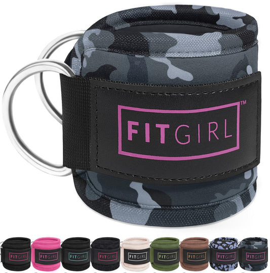 FITGIRL - Ankle Strap (Single) for Cable Machines and Resistance Bands, Work Out Cuff Attachment for Home & Gym, Glute Workouts - Kickbacks, Leg Extensions, Hip Abductors, Women Only (Camo, Single)