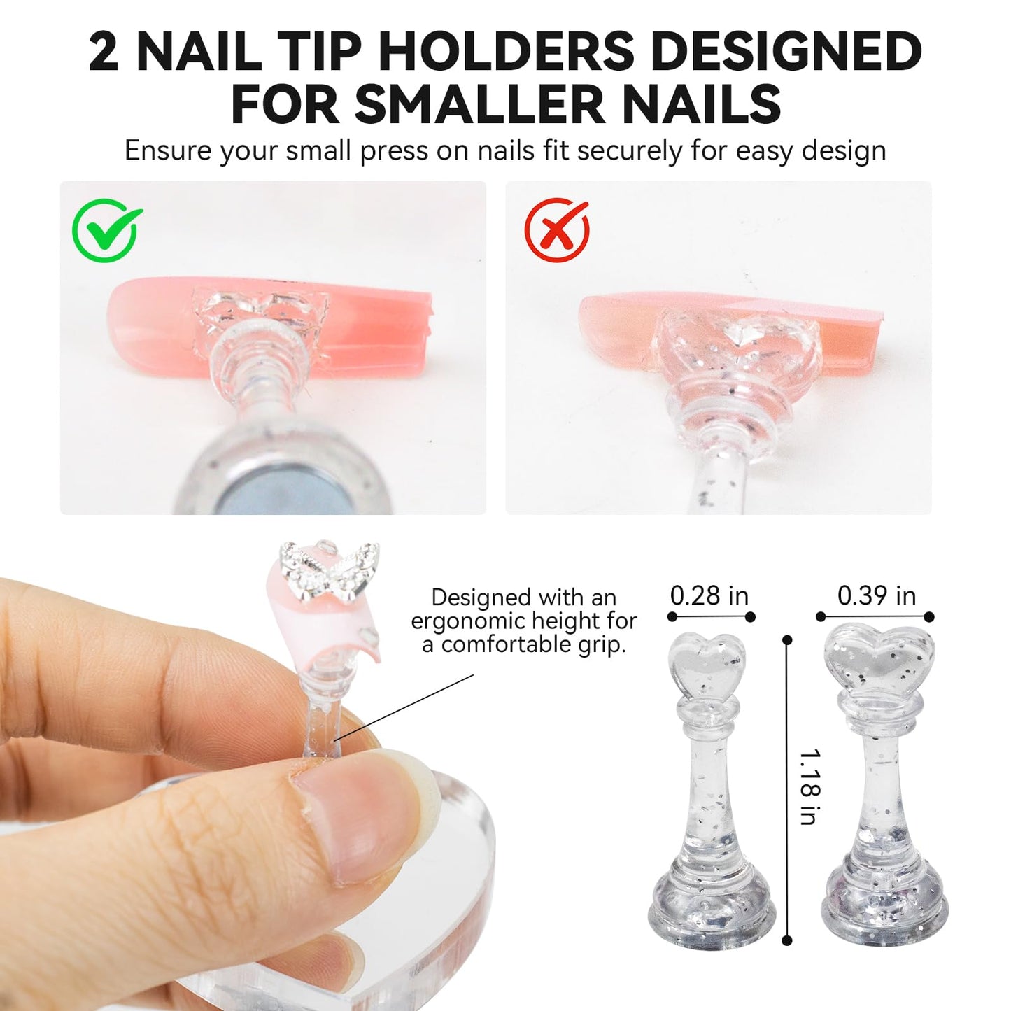 ESUOHYM Nail Stands for Press On Nails Painting Display Practice, Powerful Magnetic Nail Tip Holders for Diy Design, Heart Nail Art Stand with 200 PCS Double-Sided Tapes Home Salon Use (Silver)
