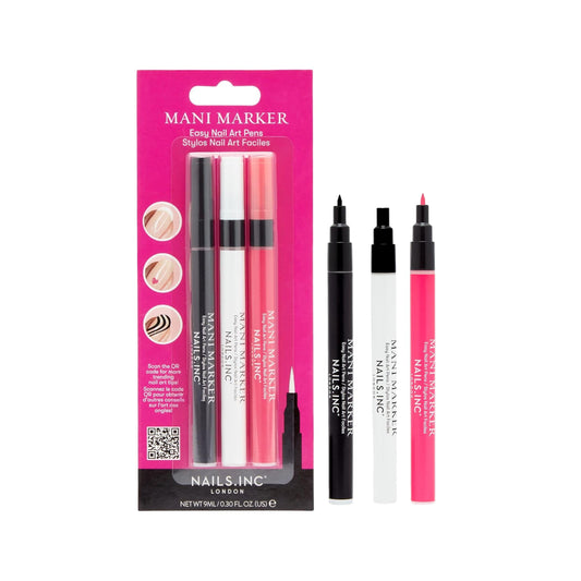 Nails.INC Mani Marker Nail Art Pen Trio, DIY Nail Drawings, Fine Tip, Thin Brush, No Bleed, Manicure Tools, Drawing & Painting, Long Lasting, Vegan, Cruelty Free, Nail Art Pen 3 Piece Set