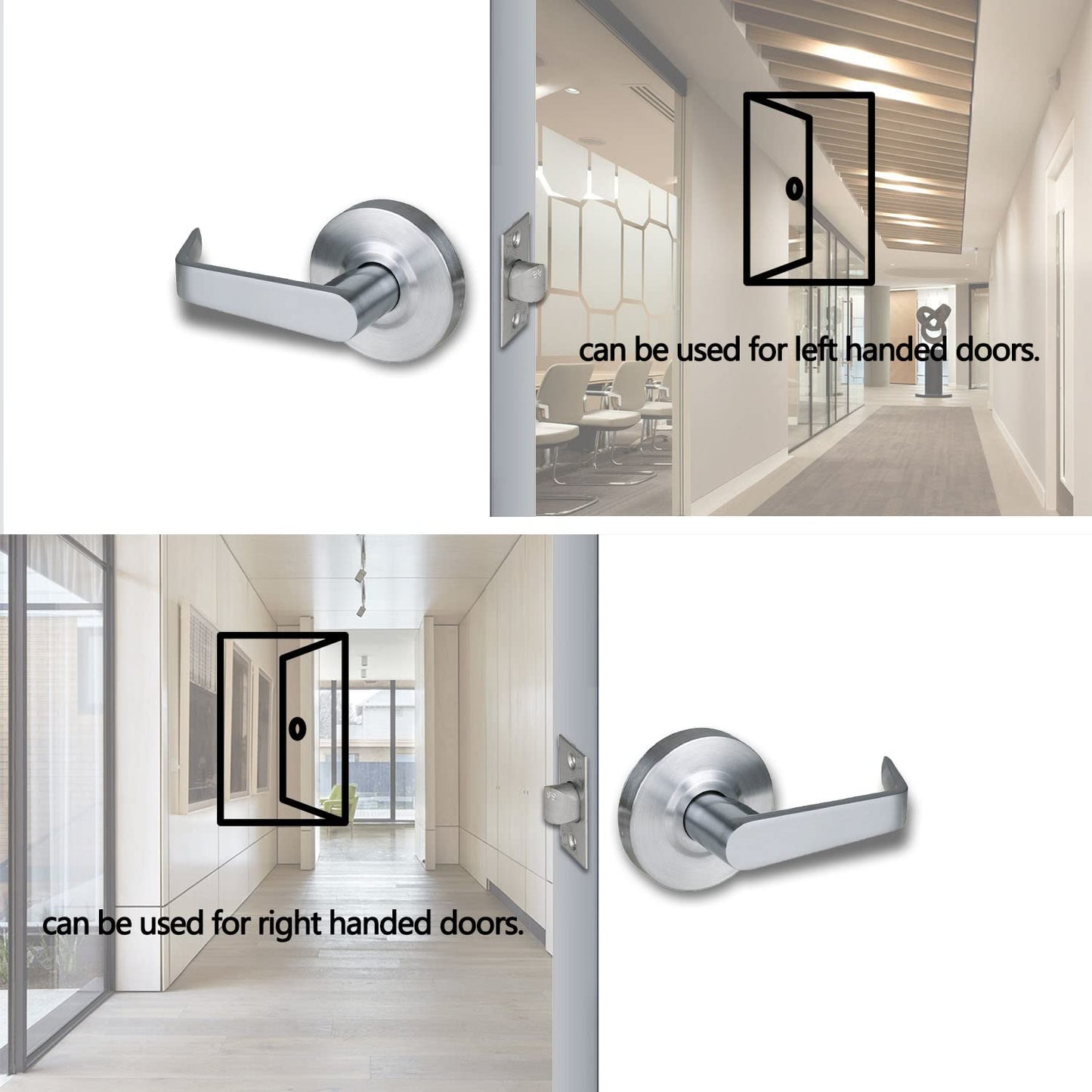 HISAFE Heavy Duty Commercial Passage Door Lever, Satin Chrome Finished Non-Locking Grade 2 Door Handle, UL 3 Hour Fire Rated Ergonomic Lever for School/Hotel Hallway, 70mm Latch
